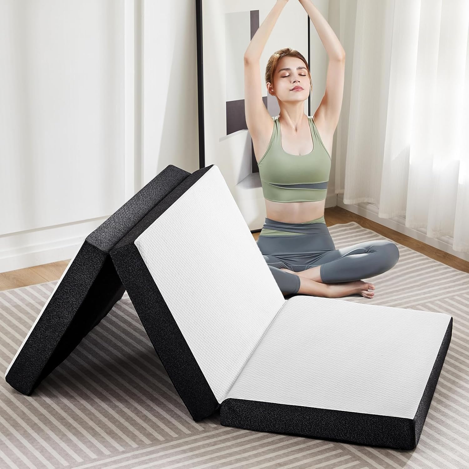 OLIXIS Tri-fold Memory Foam Mattress – 4 Inch Full Size Portable Floor Bed